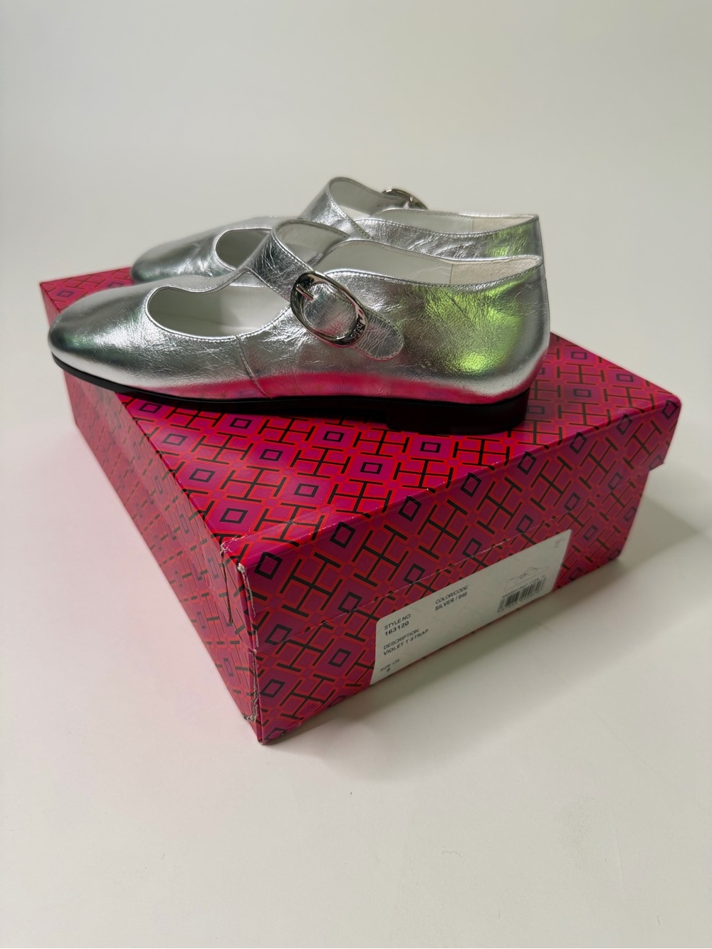 Tory Burch Violet T-Strap Mary Jane Silver Metallic Flats Size 8 - Picture 4 of 11